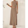 imageBTFBM Two Piece Skirt Set For Women 2025 Spring Summer Outfits Sleeveless Tank Top Elastic Waist Flowy Long Maxi SkirtsKhaki