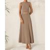 imageBTFBM Two Piece Skirt Set For Women 2025 Spring Summer Outfits Sleeveless Tank Top Elastic Waist Flowy Long Maxi SkirtsKhaki