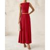 imageBTFBM Two Piece Skirt Set For Women 2025 Spring Summer Outfits Sleeveless Tank Top Elastic Waist Flowy Long Maxi SkirtsRed