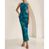 imageBTFBM Women Bodycon Maxi Dresses 2025 Summer Sleeveless Floral Ruched Slit Mesh Party Cocktail Wedding Guest Tank DressBig Floral Green