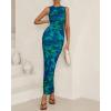 imageBTFBM Women Bodycon Maxi Dresses 2025 Summer Sleeveless Floral Ruched Slit Mesh Party Cocktail Wedding Guest Tank DressBig Floral Green