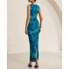 imageBTFBM Women Bodycon Maxi Dresses 2025 Summer Sleeveless Floral Ruched Slit Mesh Party Cocktail Wedding Guest Tank DressBig Floral Green