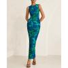 imageBTFBM Women Bodycon Maxi Dresses 2025 Summer Sleeveless Floral Ruched Slit Mesh Party Cocktail Wedding Guest Tank DressBig Floral Green