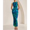 imageBTFBM Women Bodycon Maxi Dresses 2025 Summer Sleeveless Floral Ruched Slit Mesh Party Cocktail Wedding Guest Tank DressBig Floral Green