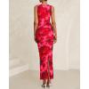 imageBTFBM Women Bodycon Maxi Dresses 2025 Summer Sleeveless Floral Ruched Slit Mesh Party Cocktail Wedding Guest Tank DressBig Floral Wine Red