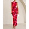 imageBTFBM Women Bodycon Maxi Dresses 2025 Summer Sleeveless Floral Ruched Slit Mesh Party Cocktail Wedding Guest Tank DressBig Floral Wine Red