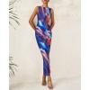 imageBTFBM Women Bodycon Maxi Dresses 2025 Summer Sleeveless Floral Ruched Slit Mesh Party Cocktail Wedding Guest Tank DressFloral Dark Blue