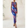 imageBTFBM Women Bodycon Maxi Dresses 2025 Summer Sleeveless Floral Ruched Slit Mesh Party Cocktail Wedding Guest Tank DressFloral Dark Blue