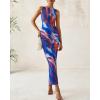 imageBTFBM Women Bodycon Maxi Dresses 2025 Summer Sleeveless Floral Ruched Slit Mesh Party Cocktail Wedding Guest Tank DressFloral Dark Blue