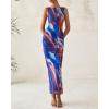 imageBTFBM Women Bodycon Maxi Dresses 2025 Summer Sleeveless Floral Ruched Slit Mesh Party Cocktail Wedding Guest Tank DressFloral Dark Blue