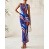 imageBTFBM Women Bodycon Maxi Dresses 2025 Summer Sleeveless Floral Ruched Slit Mesh Party Cocktail Wedding Guest Tank DressFloral Dark Blue