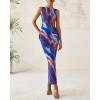 imageBTFBM Women Bodycon Maxi Dresses 2025 Summer Sleeveless Floral Ruched Slit Mesh Party Cocktail Wedding Guest Tank DressFloral Dark Blue