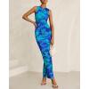imageBTFBM Women Bodycon Maxi Dresses 2025 Summer Sleeveless Floral Ruched Slit Mesh Party Cocktail Wedding Guest Tank DressFloral Lake Blue