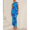 imageBTFBM Women Bodycon Maxi Dresses 2025 Summer Sleeveless Floral Ruched Slit Mesh Party Cocktail Wedding Guest Tank DressFloral Lake Blue