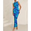 imageBTFBM Women Bodycon Maxi Dresses 2025 Summer Sleeveless Floral Ruched Slit Mesh Party Cocktail Wedding Guest Tank DressFloral Lake Blue