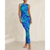imageBTFBM Women Bodycon Maxi Dresses 2025 Summer Sleeveless Floral Ruched Slit Mesh Party Cocktail Wedding Guest Tank DressFloral Lake Blue
