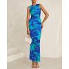 imageBTFBM Women Bodycon Maxi Dresses 2025 Summer Sleeveless Floral Ruched Slit Mesh Party Cocktail Wedding Guest Tank DressFloral Lake Blue