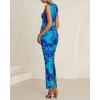 imageBTFBM Women Bodycon Maxi Dresses 2025 Summer Sleeveless Floral Ruched Slit Mesh Party Cocktail Wedding Guest Tank DressFloral Lake Blue