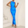 imageBTFBM Women Bodycon Maxi Dresses 2025 Summer Sleeveless Floral Ruched Slit Mesh Party Cocktail Wedding Guest Tank DressFloral Light Blue