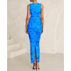 imageBTFBM Women Bodycon Maxi Dresses 2025 Summer Sleeveless Floral Ruched Slit Mesh Party Cocktail Wedding Guest Tank DressFloral Light Blue