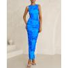 imageBTFBM Women Bodycon Maxi Dresses 2025 Summer Sleeveless Floral Ruched Slit Mesh Party Cocktail Wedding Guest Tank DressFloral Light Blue
