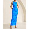 imageBTFBM Women Bodycon Maxi Dresses 2025 Summer Sleeveless Floral Ruched Slit Mesh Party Cocktail Wedding Guest Tank DressFloral Light Blue