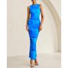 imageBTFBM Women Bodycon Maxi Dresses 2025 Summer Sleeveless Floral Ruched Slit Mesh Party Cocktail Wedding Guest Tank DressFloral Light Blue