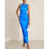 imageBTFBM Women Bodycon Maxi Dresses 2025 Summer Sleeveless Floral Ruched Slit Mesh Party Cocktail Wedding Guest Tank DressFloral Light Blue