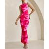 imageBTFBM Women Bodycon Maxi Dresses 2025 Summer Sleeveless Floral Ruched Slit Mesh Party Cocktail Wedding Guest Tank DressFloral Pink