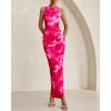 imageBTFBM Women Bodycon Maxi Dresses 2025 Summer Sleeveless Floral Ruched Slit Mesh Party Cocktail Wedding Guest Tank DressFloral Pink
