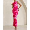 imageBTFBM Women Bodycon Maxi Dresses 2025 Summer Sleeveless Floral Ruched Slit Mesh Party Cocktail Wedding Guest Tank DressFloral Pink