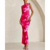 imageBTFBM Women Bodycon Maxi Dresses 2025 Summer Sleeveless Floral Ruched Slit Mesh Party Cocktail Wedding Guest Tank DressFloral Pink