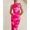 imageBTFBM Women Bodycon Maxi Dresses 2025 Summer Sleeveless Floral Ruched Slit Mesh Party Cocktail Wedding Guest Tank DressFloral Pink