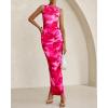 imageBTFBM Women Bodycon Maxi Dresses 2025 Summer Sleeveless Floral Ruched Slit Mesh Party Cocktail Wedding Guest Tank DressFloral Pink