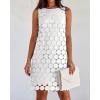 imageBTFBM Women Hollow Out Circle Embroidered Mini Dresses 2025 Summer Casual Sleeveless Vacation Party Cocktail Tank DressBeige White