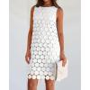 imageBTFBM Women Hollow Out Circle Embroidered Mini Dresses 2025 Summer Casual Sleeveless Vacation Party Cocktail Tank DressBeige White