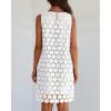 imageBTFBM Women Hollow Out Circle Embroidered Mini Dresses 2025 Summer Casual Sleeveless Vacation Party Cocktail Tank DressBeige White