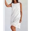 imageBTFBM Women Hollow Out Circle Embroidered Mini Dresses 2025 Summer Casual Sleeveless Vacation Party Cocktail Tank DressBeige White