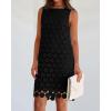 imageBTFBM Women Hollow Out Circle Embroidered Mini Dresses 2025 Summer Casual Sleeveless Vacation Party Cocktail Tank DressBlack