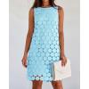 imageBTFBM Women Hollow Out Circle Embroidered Mini Dresses 2025 Summer Casual Sleeveless Vacation Party Cocktail Tank DressLight Blue
