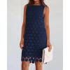imageBTFBM Women Hollow Out Circle Embroidered Mini Dresses 2025 Summer Casual Sleeveless Vacation Party Cocktail Tank DressNavy
