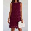 imageBTFBM Women Hollow Out Circle Embroidered Mini Dresses 2025 Summer Casual Sleeveless Vacation Party Cocktail Tank DressWine Red