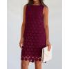imageBTFBM Women Hollow Out Circle Embroidered Mini Dresses 2025 Summer Casual Sleeveless Vacation Party Cocktail Tank DressWine Red