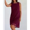 imageBTFBM Women Hollow Out Circle Embroidered Mini Dresses 2025 Summer Casual Sleeveless Vacation Party Cocktail Tank DressWine Red