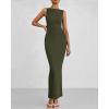 imageBTFBM Women Summer 2025 Bodycon Maxi Dress Sleeveless Ruched Mesh Elegant Cocktail Party Formal Wedding Guest DressesArmy Green