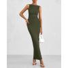 imageBTFBM Women Summer 2025 Bodycon Maxi Dress Sleeveless Ruched Mesh Elegant Cocktail Party Formal Wedding Guest DressesArmy Green