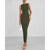imageBTFBM Women Summer 2025 Bodycon Maxi Dress Sleeveless Ruched Mesh Elegant Cocktail Party Formal Wedding Guest DressesArmy Green