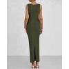 imageBTFBM Women Summer 2025 Bodycon Maxi Dress Sleeveless Ruched Mesh Elegant Cocktail Party Formal Wedding Guest DressesArmy Green