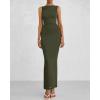 imageBTFBM Women Summer 2025 Bodycon Maxi Dress Sleeveless Ruched Mesh Elegant Cocktail Party Formal Wedding Guest DressesArmy Green