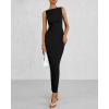 imageBTFBM Women Summer 2025 Bodycon Maxi Dress Sleeveless Ruched Mesh Elegant Cocktail Party Formal Wedding Guest DressesBlack